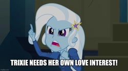 Size: 896x500 | Tagged: safe, edit, edited screencap, imported from derpibooru, screencap, trixie, equestria girls, rainbow rocks, caption, image macro, imgflip, meme, text, trixie yells at everything