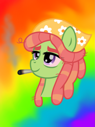 Size: 899x1200 | Tagged: safe, artist:froyo15sugarblast, imported from derpibooru, tree hugger, earth pony, pony, 4/20, 420, 420 blaze it, bandana, bloodshot eyes, bust, dreadlocks, drugs, eye clipping through hair, female, high, joint, late, marijuana, pink eyes, portrait, psychedelic, smoke, smoking, smoking weed, solo, tree stoner