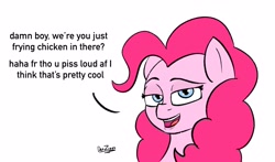 Size: 3621x2132 | Tagged: safe, artist:datzigga, imported from derpibooru, pinkie pie, earth pony, pony, bedroom eyes, high res, lips, meme, raised eyebrow, smug, solo