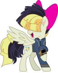 Size: 3997x5000 | Tagged: safe, artist:dashiesparkle, artist:ponygamer2020, imported from derpibooru, songbird serenade, pegasus, pony, fallout equestria, my little pony: the movie, absurd resolution, bow, clothes, fallout, female, hair bow, high res, jumpsuit, mare, pipboy, sia (singer), simple background, solo, transparent background, vault suit, vector