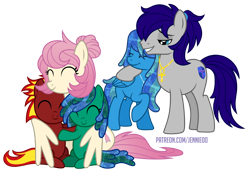 Size: 1200x821 | Tagged: source needed, safe, artist:jennieoo, imported from derpibooru, oc, oc:gentle star, oc:maverick, oc:ocean soul, oc:scorched earth, oc:stormy gale, earth pony, pegasus, pony, aunt, aunt and niece, colt, cute, female, filly, happy, hug, male, mare, nephew, niece, ocbetes, png, show accurate, simple background, smiling, soulverick, stallion, transparent background, vector, water mane