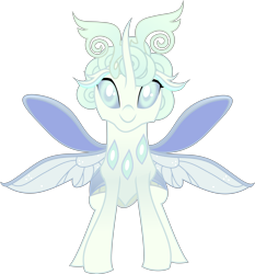 Size: 6364x6841 | Tagged: safe, artist:lincolnbrewsterfan, derpibooru exclusive, imported from derpibooru, oc, oc:snowflake mist, changedling, changeling, .svg available, antlers, beautiful, carapace, changedling oc, changedling princess, changeling oc, elegant, female, happy, horn, horns, looking at you, pale color, princess, requested art, rhinestone, rhinestones, simple background, smiling, smiling at you, svg, transparent background, transparent wings, vector, wings