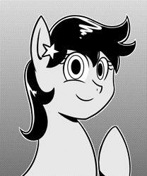 Size: 1000x1200 | Tagged: safe, artist:machacapigeon, star dancer, earth pony, pony, female, looking at you, monochrome, simple background, star dancer appreciation collab