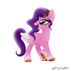 Size: 1024x1024 | Tagged: safe, artist:caliunicalien, imported from derpibooru, pipp petals, pegasus, pony, female, g5, looking back, mare, open mouth, raised hoof, signature, simple background, solo, transparent background, unshorn fetlocks, wings