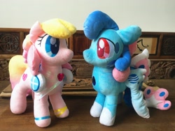 Size: 4032x3024 | Tagged: safe, artist:brony_festival, imported from derpibooru, oc, oc:electronia, oc:lyre wave, irl, looking at each other, mascot, photo, plushie, qingdao brony festival