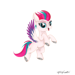 Size: 1024x1024 | Tagged: safe, artist:caliunicalien, imported from derpibooru, zipp storm, pegasus, pony, colored wings, female, g4, g5, g5 to g4, looking at you, mare, multicolored wings, open mouth, png, signature, simple background, solo, transparent background, unshorn fetlocks, wings