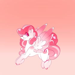 Size: 1080x1080 | Tagged: safe, artist:tessa_key_, imported from derpibooru, oc, oc only, pegasus, pony, ear fluff, feathered fetlocks, gradient background, hoof polish, pegasus oc, smiling, solo, two toned wings, wings