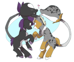 Size: 3000x2500 | Tagged: safe, artist:cookietasticx3, imported from derpibooru, oc, oc only, monster pony, original species, piranha plant pony, plant pony, pony, augmented tail, closed species, duo, heart, high res, looking at each other, oc x oc, plant, rearing, shipping, simple background, transparent background, unshorn fetlocks