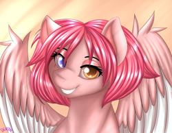 Size: 4500x3500 | Tagged: safe, artist:derpx1, imported from derpibooru, oc, oc only, oc:lime ox, pegasus, pony, bust, heterochromia, looking at you, pegasus oc, portrait, smiling, smiling at you, solo