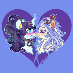 Size: 900x900 | Tagged: safe, artist:lavvythejackalope, imported from derpibooru, oc, oc only, pony, unicorn, bust, commission, fangs, heart, horn, nervous, smiling, sweat, unicorn oc, ych result
