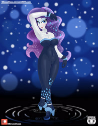 Size: 2500x3200 | Tagged: safe, artist:minusclass, imported from derpibooru, rarity, equestria girls, equestria girls series, the other side, armpits, bare shoulders, bedroom eyes, breasts, busty rarity, cleavage, clothes, female, high heels, high res, looking at you, shoes, sleeveless, solo, strapless, unitard