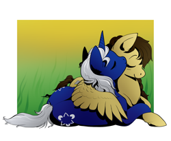 Size: 1470x1205 | Tagged: safe, artist:nynehells, imported from derpibooru, oc, oc:midnight sky, oc:stormwing breeze, oc:stormwing gale, pegasus, pony, unicorn, female, hug, kissing, lesbian, mare, oc x oc, shipping, winghug, wings