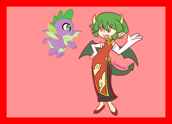 Size: 2600x1876 | Tagged: safe, artist:chelseawest, imported from derpibooru, spike, dragon, colored background, crossover, draco centauros, dragon hybrid, pointed ears, puyo puyo, tail, winged spike, wings