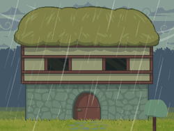 Size: 800x600 | Tagged: safe, artist:rangelost, imported from derpibooru, cyoa:d20 pony, cloud, grass, house, mailbox, no pony, outdoors, pixel art, rain