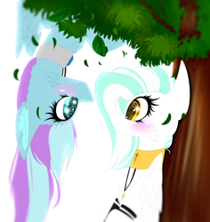 Size: 1838x1949 | Tagged: safe, artist:mediasmile666, imported from derpibooru, oc, oc only, pegasus, pony, blushing, duo, female, jewelry, looking at each other, mare, pendant, tree