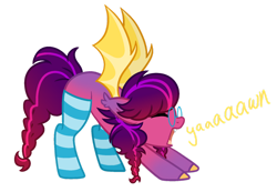 Size: 1280x887 | Tagged: safe, artist:katelynleeann42, imported from derpibooru, oc, oc only, oc:faine mora, bat pony, pony, clothes, female, mare, simple background, socks, solo, stretching, striped socks, transparent background, yawn