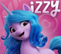 Size: 1075x952 | Tagged: safe, edit, edited screencap, imported from derpibooru, screencap, izzy moonbow, pony, unicorn, female, g5, mare, name, open mouth, smiling, solo