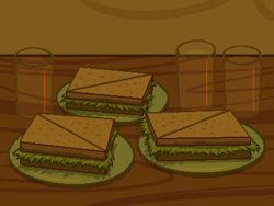 Size: 800x600 | Tagged: safe, artist:rangelost, imported from derpibooru, cyoa:d20 pony, cup, food, no pony, pixel art, plate, sandwich