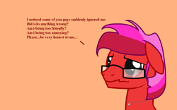 Size: 1600x1000 | Tagged: safe, artist:ngthanhphong, imported from derpibooru, oc, oc:ruby star, earth pony, glasses, jewelry, male, necklace, sad, stallion, text