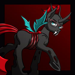 Size: 3979x3980 | Tagged: safe, artist:xexus, imported from derpibooru, oc, oc only, oc:interloper, changeling, changeling oc, glasses, high res, horn, looking at you, nudity, red changeling, solo, wings