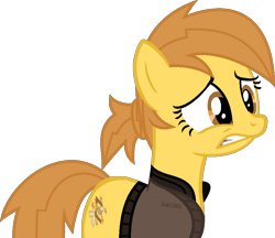 Size: 897x776 | Tagged: safe, artist:pegasski, imported from derpibooru, oc, oc only, oc:anna autumn, earth pony, pony, fallout equestria, base used, clothes, earth pony oc, enclave, eyelashes, female, frown, mare, simple background, solo, transparent background