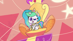 Size: 1280x720 | Tagged: safe, imported from derpibooru, screencap, princess celestia, alicorn, pony, my little pony: pony life, princess probz, spoiler:pony life s01e01, confused, female, g4.5, open mouth, pony life, sitting, solo