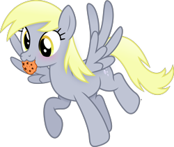 Size: 4419x3750 | Tagged: safe, artist:anime-equestria, imported from derpibooru, derpy hooves, pegasus, pony, :3, blushing, cookie, cute, derpabetes, female, food, happy, mare, mouth hold, simple background, solo, transparent background, vector, wings