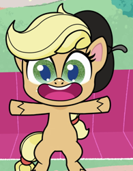 Size: 774x991 | Tagged: safe, imported from derpibooru, screencap, applejack, earth pony, pony, how applejack got her hat back, my little pony: pony life, spoiler:pony life s01e04, beret, breaking the fourth wall, cropped, cute, female, g4.5, hat, hooves in air, jackabetes, open mouth, pony life, solo, weapons-grade cute