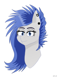 Size: 569x759 | Tagged: safe, artist:yukine001, imported from derpibooru, oc, oc only, oc:aqua, earth pony, pony, bust, commission, digital art, earth pony oc, eyebrows, eyelashes, female, mare, piercing, simple background, smiling, solo