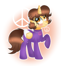 Size: 1878x2034 | Tagged: safe, artist:doraeartdreams-aspy, imported from derpibooru, oc, oc:aspen, alicorn, pony, alicorn oc, base used, blushing, bodysuit, catsuit, clothes, happy, hippie, horn, jewelry, latex, latex suit, necklace, peace suit, peace symbol, peaceful, rubber suit, smiling, wings