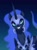 Size: 748x1024 | Tagged: safe, artist:maren, imported from derpibooru, nightmare moon, alicorn, pony, bust, featured image, female, gradient background, grin, hoof shoes, horn, long horn, mare, portrait, sharp teeth, signature, slit eyes, slit pupils, smiling, solo, teeth