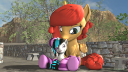Size: 1920x1080 | Tagged: safe, artist:christian69229, imported from derpibooru, oc, oc only, oc:luke quint, oc:soft melody, pegasus, pony, unicorn, 3d, clothes, female, heterochromia, looking at each other, male, mare, socks, source filmmaker, stallion, striped socks