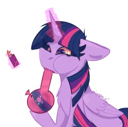 Size: 1261x1253 | Tagged: safe, artist:waanlix, imported from derpibooru, twilight sparkle, alicorn, pony, bong, drugs, highlight sparkle, lighter, red eyes, solo, twilight sparkle (alicorn)