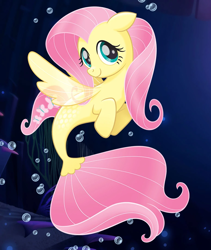 Size: 912x1080 | Tagged: safe, artist:moonstarluminara726, imported from derpibooru, fluttershy, pegasus, pony, seapony (g4), my little pony: the movie, bubble, clothes, cute, daaaaaaaaaaaw, dorsal fin, female, fin wings, fish tail, flowing tail, green eyes, looking at you, ocean, seaponified, seapony fluttershy, seaquestria, seaweed, see-through, shyabetes, smiling, solo, species swap, tail, underwater, vector, water, watershy, wings