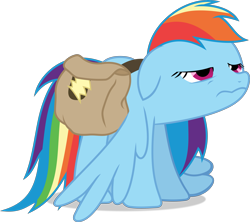 Size: 3371x3000 | Tagged: safe, artist:frownfactory, imported from derpibooru, rainbow dash, pegasus, pony, games ponies play, bag, eyes half closed, faic, female, floppy ears, high res, lidded eyes, mare, saddle bag, simple background, solo, transparent background, vector, wings