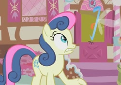 Size: 1014x715 | Tagged: safe, imported from derpibooru, screencap, bon bon, sweetie drops, earth pony, parasprite, season 1, swarm of the century, cropped