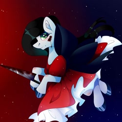 Size: 1080x1080 | Tagged: safe, artist:tessa_key_, imported from derpibooru, earth pony, pony, alice in wonderland, alice madness returns, blood, female, hoof hold, hoof polish, knife, mare, ponified, solo