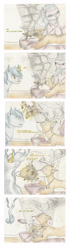 Size: 1296x4623 | Tagged: safe, artist:cindertale, imported from derpibooru, aloe, oc, oc:aeon of dreams, oc:cinder, oc:tyandaga, alicorn, deer, earth pony, pony, reindeer, alicorn oc, antlers, chest fluff, comic, deer oc, dialogue, ear fluff, female, glowing horn, horn, magic, male, mare, smiling, stallion, telekinesis, traditional art, wings