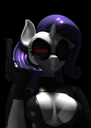 Size: 2500x3500 | Tagged: source needed, safe, artist:argos90, imported from derpibooru, rarity, anthro, 3d, absolute cleavage, breasts, busty rarity, cleavage, darling, gun, high res, parody, terminator, vinyl glasses, vinyl's glasses, weapon