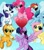 Size: 3350x3844 | Tagged: safe, artist:kittyrosie, imported from derpibooru, applejack, fluttershy, pinkie pie, rainbow dash, rarity, twilight sparkle, alicorn, earth pony, pegasus, pony, unicorn, cloud, cute, dashabetes, diapinkes, female, flying, heart, high res, jackabetes, mane six, mare, one eye closed, open mouth, raribetes, shyabetes, sky, twiabetes, twilight sparkle (alicorn)