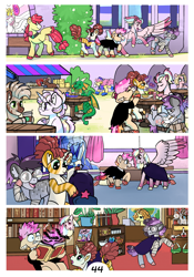 Size: 2100x3000 | Tagged: safe, artist:loryska, imported from derpibooru, li'l cheese, princess flurry heart, oc, oc:clarabelle, oc:conundrum solar flare, oc:niko, oc:plumeria, alicorn, dragon, earth pony, hybrid, pegasus, pony, unicorn, zebra, zony, comic:friendship grows, the last problem, high res, magic, offspring, parent:derpy hooves, parent:doctor whooves, parent:quibble pants, parent:rainbow dash, parents:doctorderpy, parents:quibbledash, stained glass