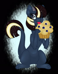 Size: 1600x2061 | Tagged: safe, artist:missbramblemele, artist:missmele-madness, imported from derpibooru, oc, oc only, hybrid, pony, female, food, muffin, one eye closed, solo, tongue out, wink