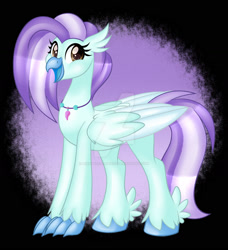 Size: 1600x1757 | Tagged: safe, artist:missbramblemele, artist:missmele-madness, imported from derpibooru, oc, oc only, classical hippogriff, hippogriff, cute, deviantart watermark, female, happy, jewelry, necklace, obtrusive watermark, open mouth, solo, watermark