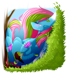 Size: 2345x2558 | Tagged: safe, artist:mediasmile666, imported from derpibooru, oc, oc only, oc:media smile, pegasus, pony, blushing, eyes closed, female, grass, high res, mare, solo, tree
