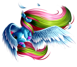 Size: 2618x2291 | Tagged: safe, artist:mediasmile666, imported from derpibooru, oc, oc only, oc:media smile, pegasus, pony, ear piercing, feather, female, flying, high res, large wings, mare, piercing, simple background, solo, transparent background, wings