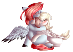 Size: 2914x2058 | Tagged: safe, artist:mediasmile666, imported from derpibooru, oc, oc only, pegasus, pony, blushing, colored hooves, duo, female, floppy ears, high res, mare, spread wings, translation, wings