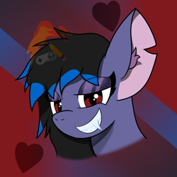 Size: 2000x2000 | Tagged: safe, artist:ragedox, imported from derpibooru, oc, oc only, oc:rouse black, bat, bat pony, pony, bat pony oc, bat wings, black hair, bust, cute, fangs, female, grey hair, head, high res, looking at you, red eyes, smiling, solo, wings