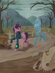 Size: 3543x4724 | Tagged: safe, imported from derpibooru, trixie, oc, oc:lin feng, pony, unicorn, fallout equestria, fallout, holographic projection