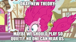 Size: 888x499 | Tagged: safe, artist:megalobronia, edit, edited screencap, imported from derpibooru, screencap, pinkie pie, honest apple, season 7, band geeks, caption, image macro, imgflip, meme, messy hair, messy mane, shocked, spongebob squarepants, text