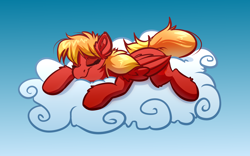 Size: 4000x2500 | Tagged: safe, artist:witchtaunter, imported from derpibooru, oc, oc only, pegasus, pony, cloud, commission, ear fluff, sleeping, smiling, solo